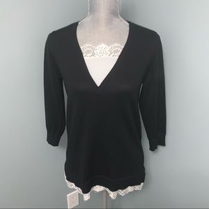 89TH & MADISON black sweater with lace detailing womens size small 3/4 sleeve